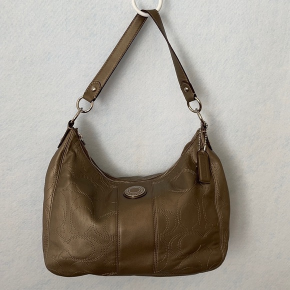 Coach Metallic Neutral Leather “C” Satchel Purse - Picture 1 of 12